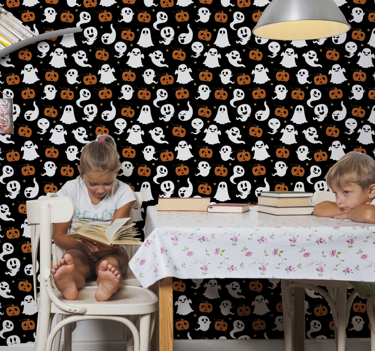 Papier peint halloween motif de citrouille fantomatique - TenStickers
