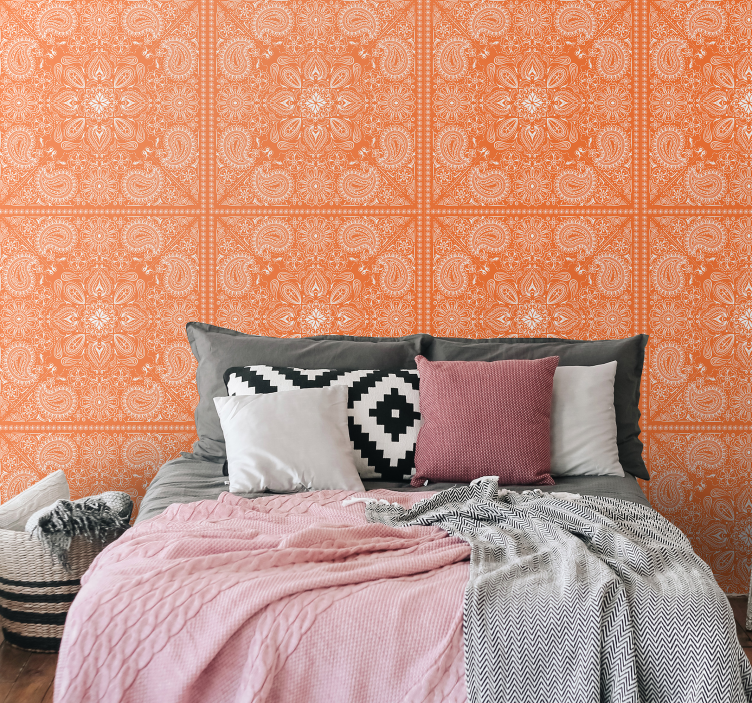 Papier peint orange motif Paisley - TenStickers