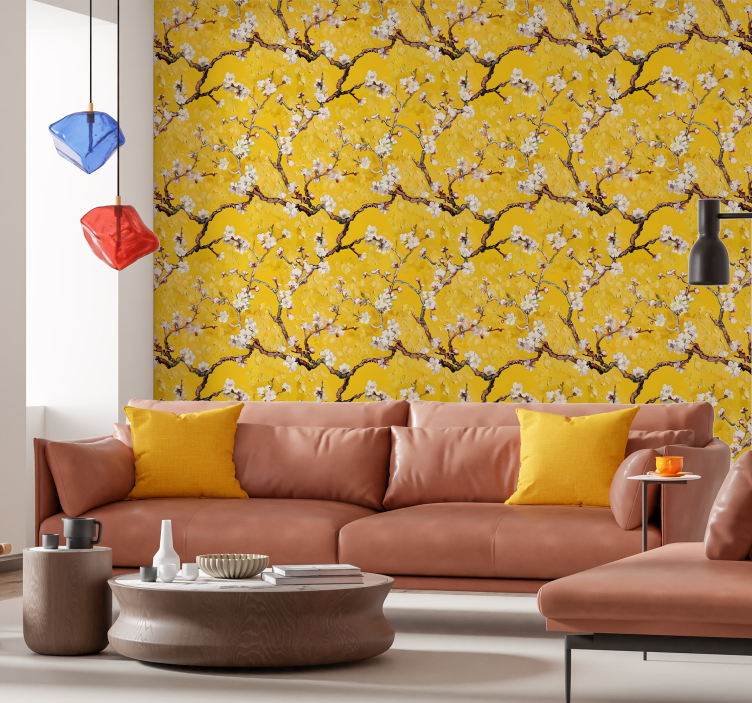 Papier peint jaune motif floral printanier - TenStickers
