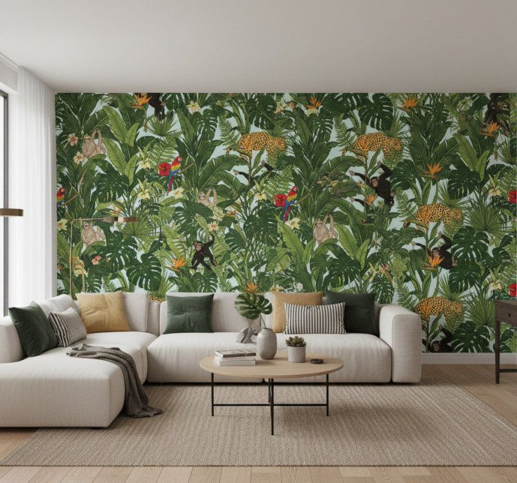 Papier peint jungle tropical avec animaux - TenStickers