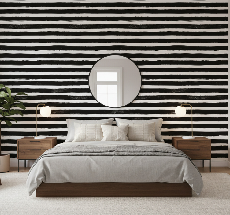 Papier peint ligne horizontale rayures noir et blanc - TenStickers