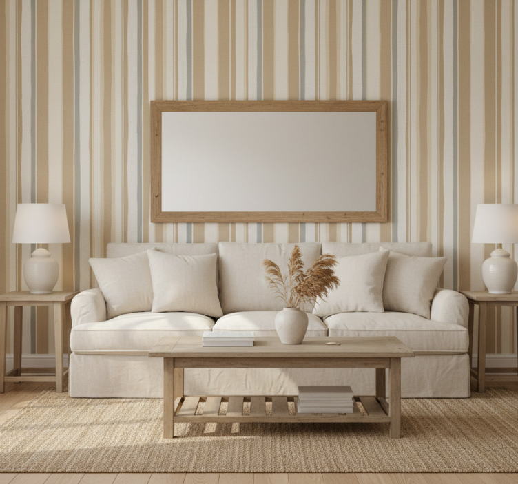 Papier peint ligne verticale blanc beige farmhouse - TenStickers