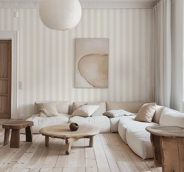 Papier peint ligne verticale couleurs blanc et beige - TenStickers