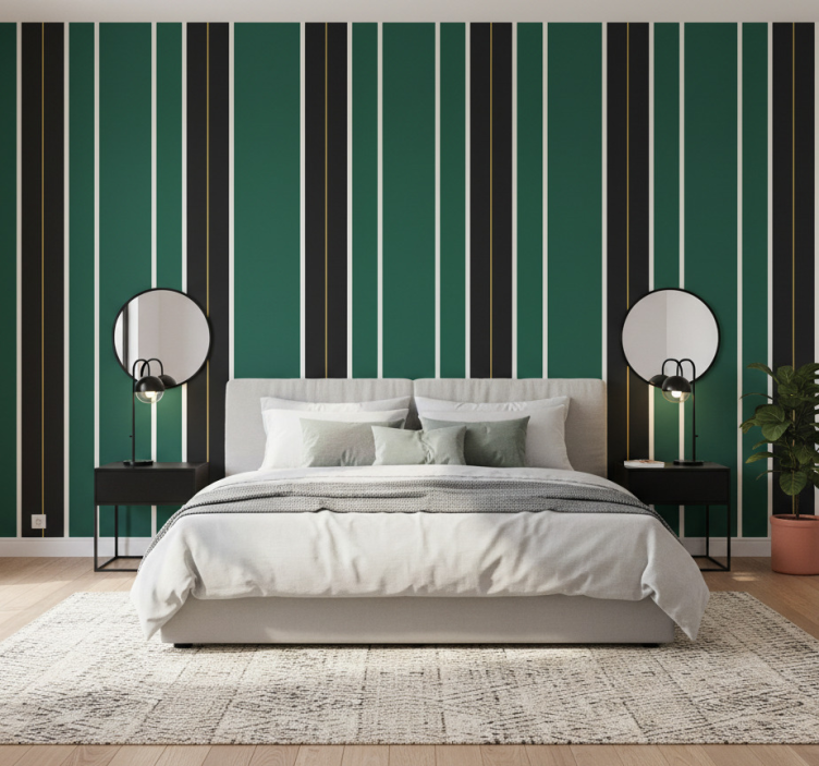 Papier peint ligne verticale motif rayé vert et noir - TenStickers