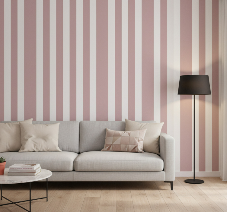 Papier peint ligne verticale rayures roses et blanches - TenStickers