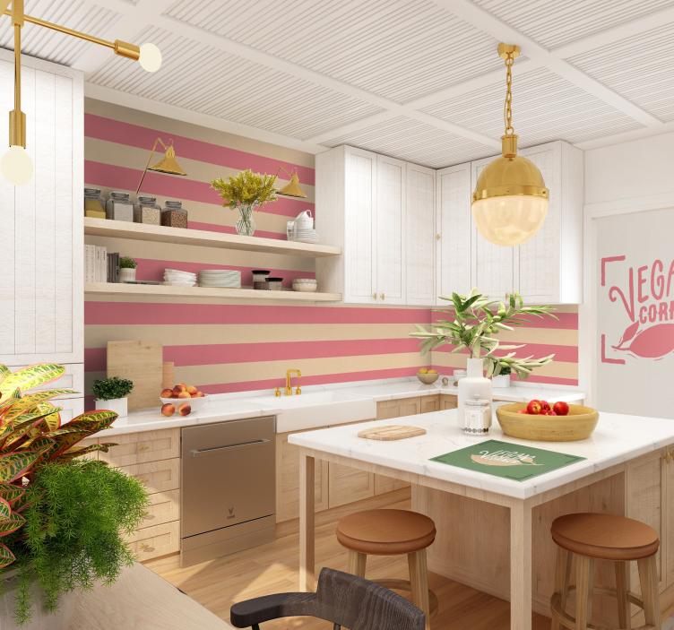 Papier peint cuisine lignes horizontales roses - TenStickers