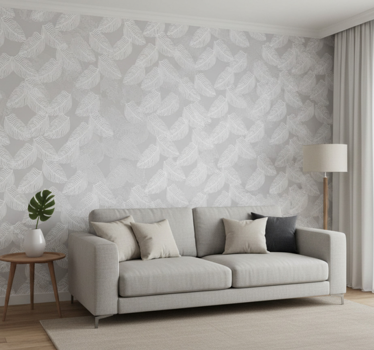 Papier peint moderne floral minimaliste gris - TenStickers