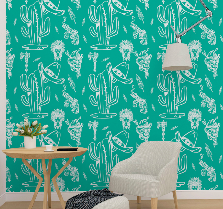 Papier peint moderne motif cactus cow-boy - TenStickers
