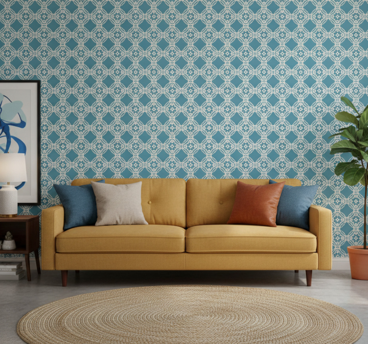 Papier peint motif ancien vintage bleu et blanc - TenStickers