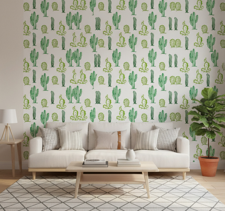Papier peint salon motif cactus vert - TenStickers