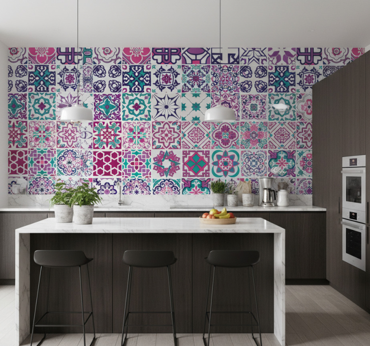 Papier peint motif carrelage géométrique - TenStickers