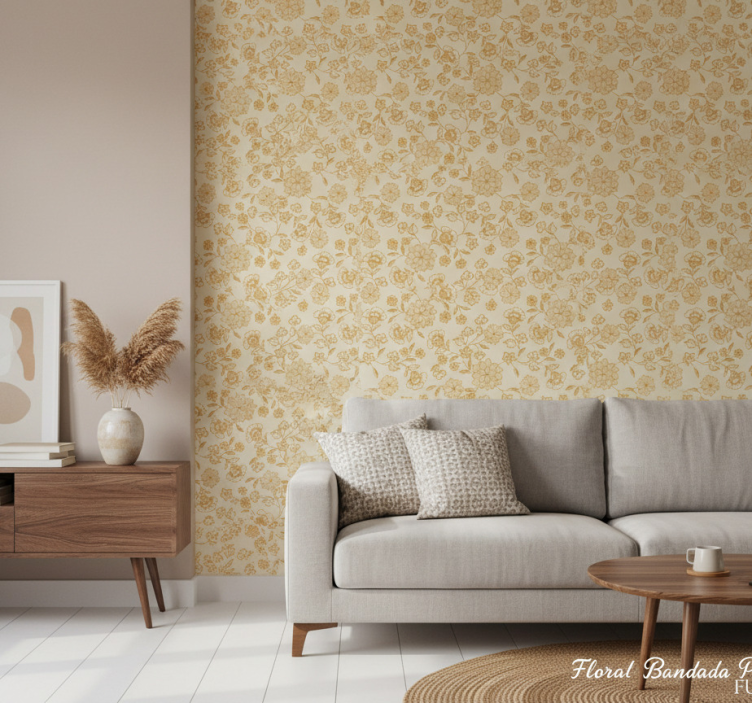 Papier peint salon motifs paisley orange floral - TenStickers