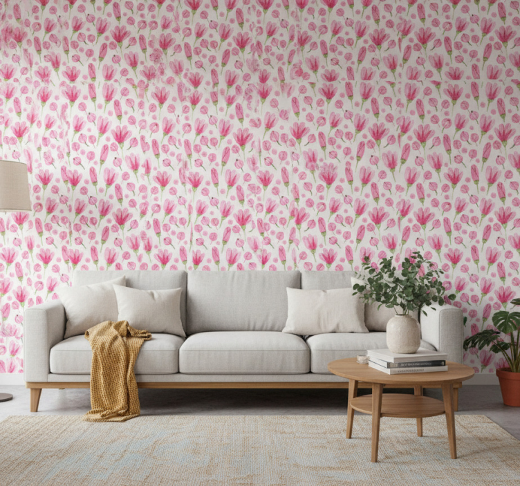 Papier peint salon motif fleurs roses - TenStickers