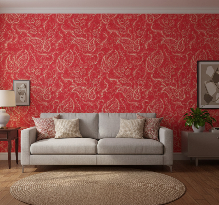 Papier peint fleurs illustration paisley rouge - TenStickers