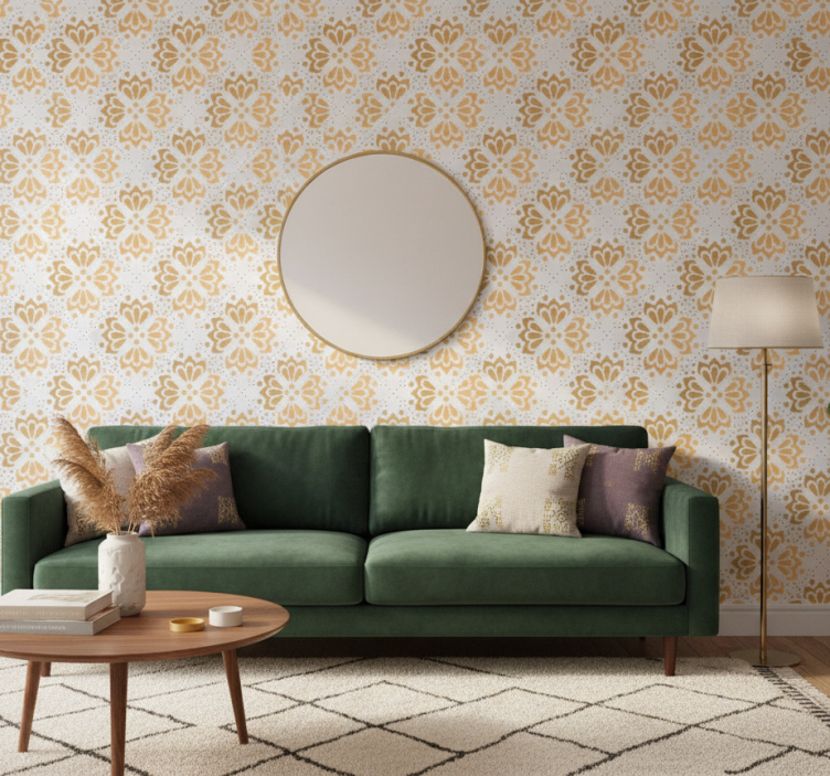 Papier peint salon motif mandala doré - TenStickers