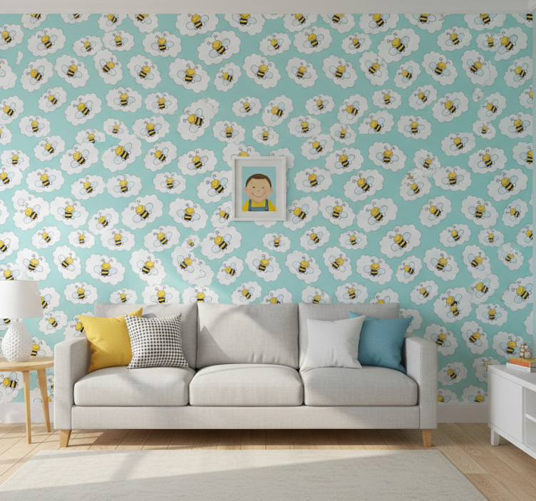 Papier peint chambre enfant nuages et abeilles - TenStickers