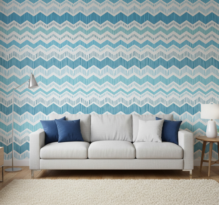 Papier peint motif zig zag bleu - TenStickers