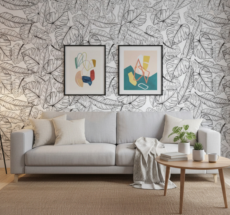 Papier peint nature contours de grandes feuilles - TenStickers