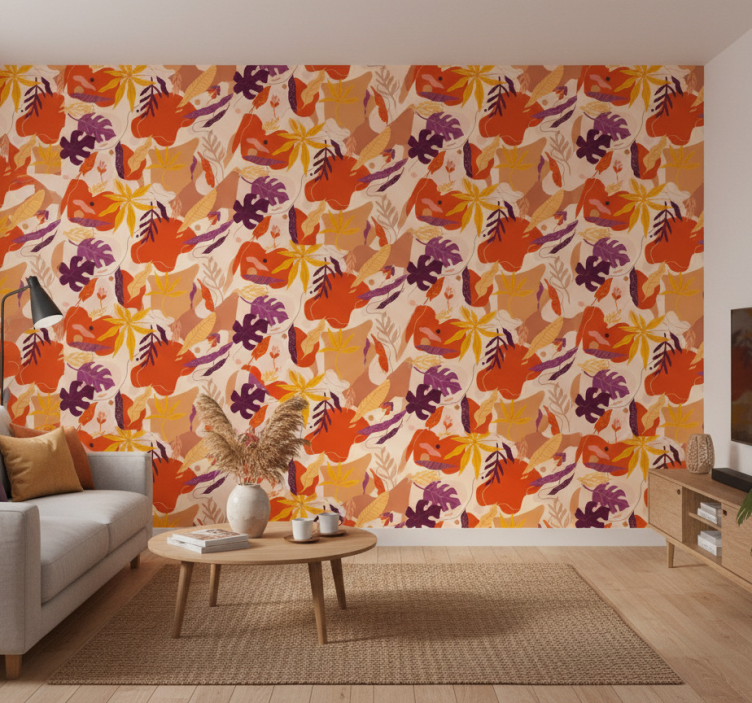 Papier peint nature feuilles abstraites colorées - TenStickers