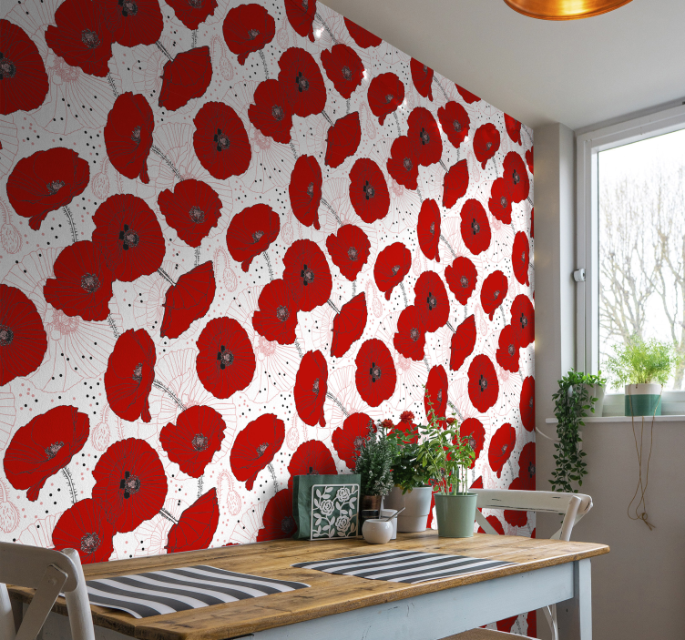 Papier peint style dessin de coquelicots rouges - TenStickers