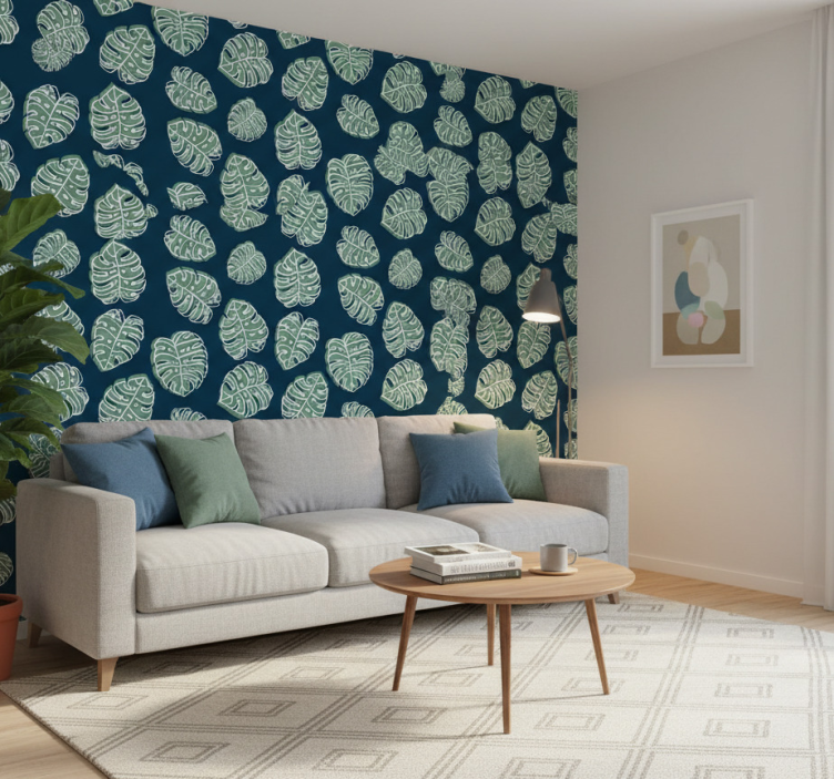 Papier peint nature monstera deliciosa vert et bleu - TenStickers