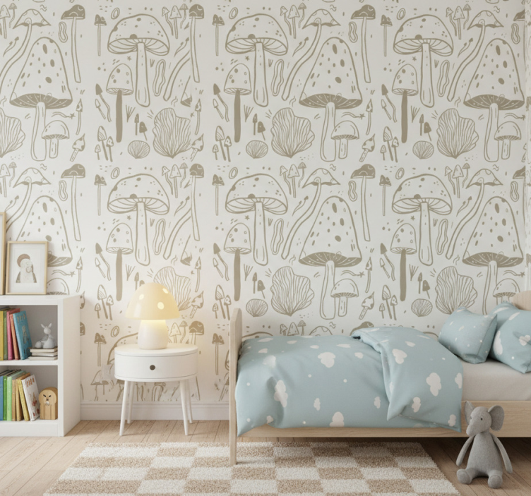 Papier peint nature motif champignons beiges - TenStickers