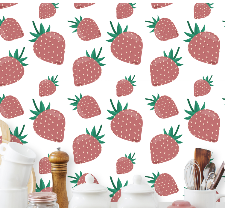 Papier peint cuisine motif fraise - TenStickers