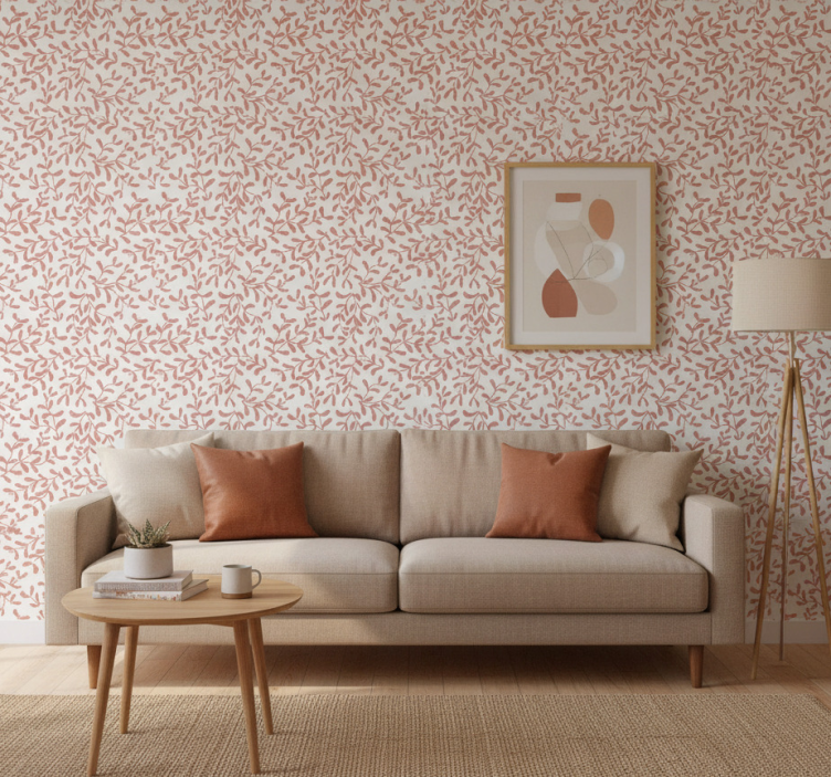 Papier peint nature motif petites feuilles terracotta - TenStickers