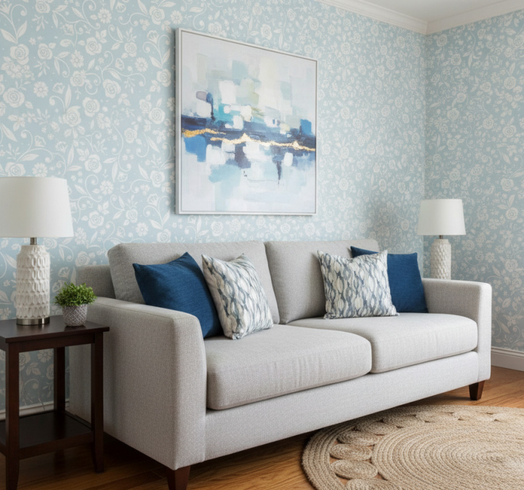 Papier peint nature ornement de fleurs bleues - TenStickers