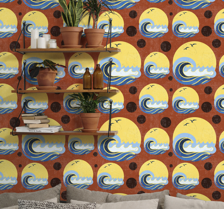 Papier peint vintage soleil et vagues - TenStickers