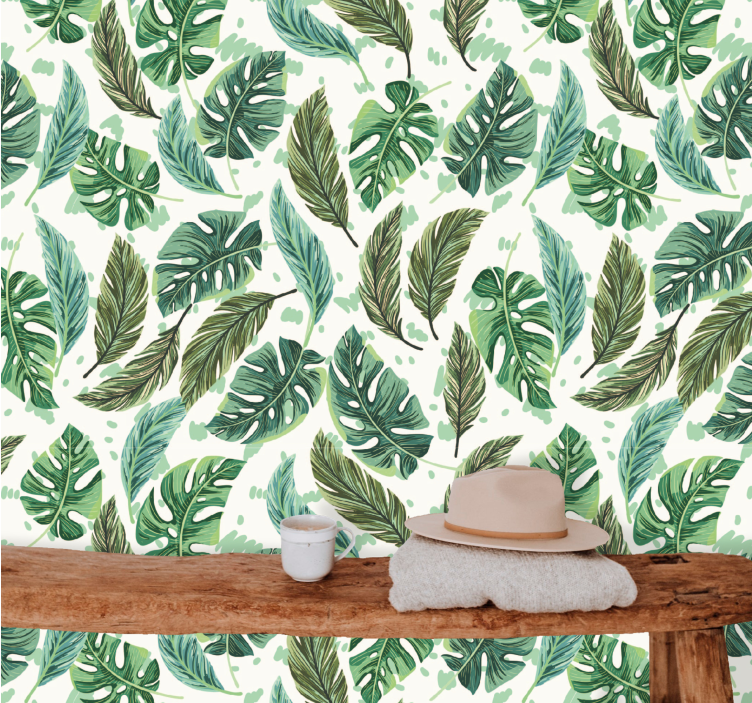 Papier peint feuilles verdure tropicale - TenStickers