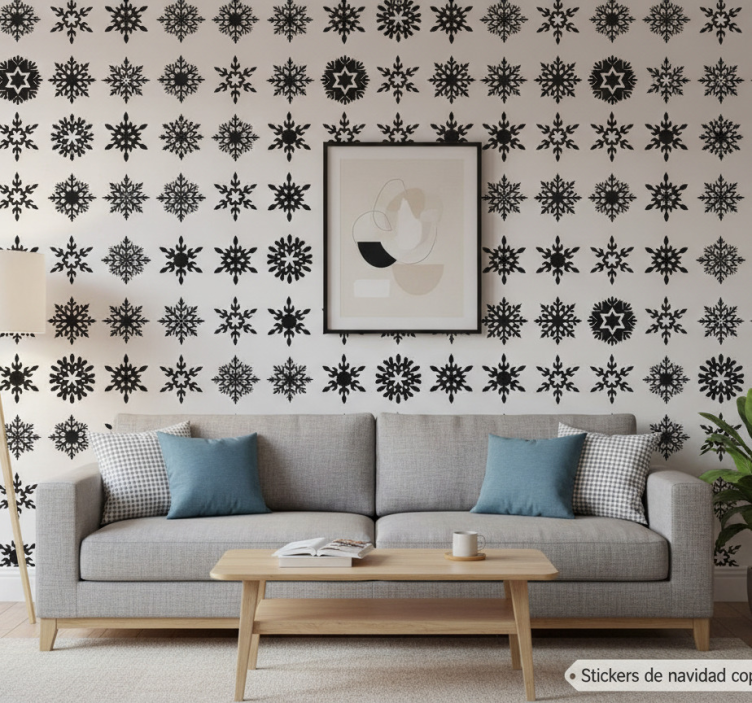 Papier peint noel flocons de neige noirs - TenStickers