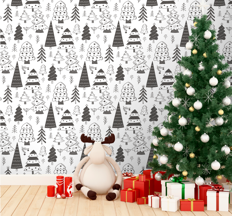 Papier peint noel motif d'arbres festifs - TenStickers