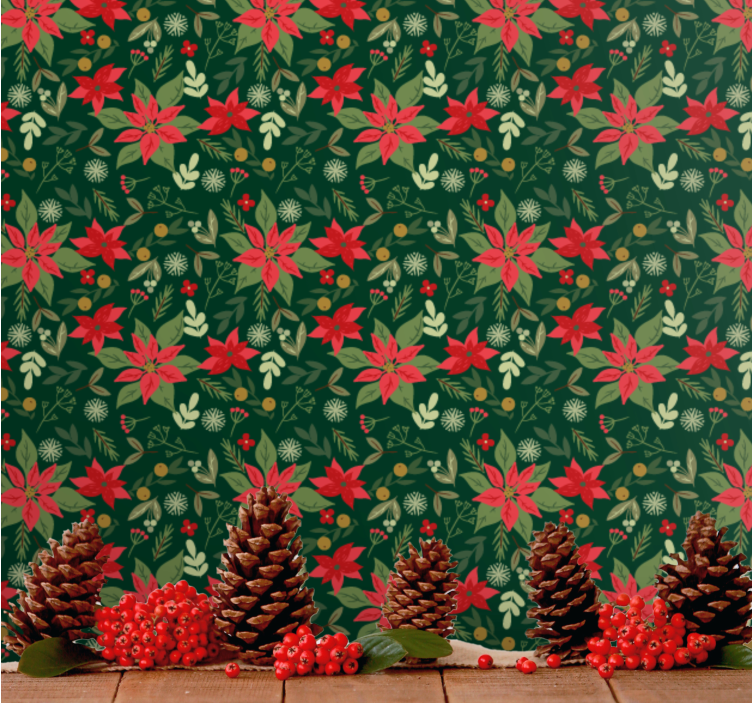 Papier peint noel motif floral festif - TenStickers