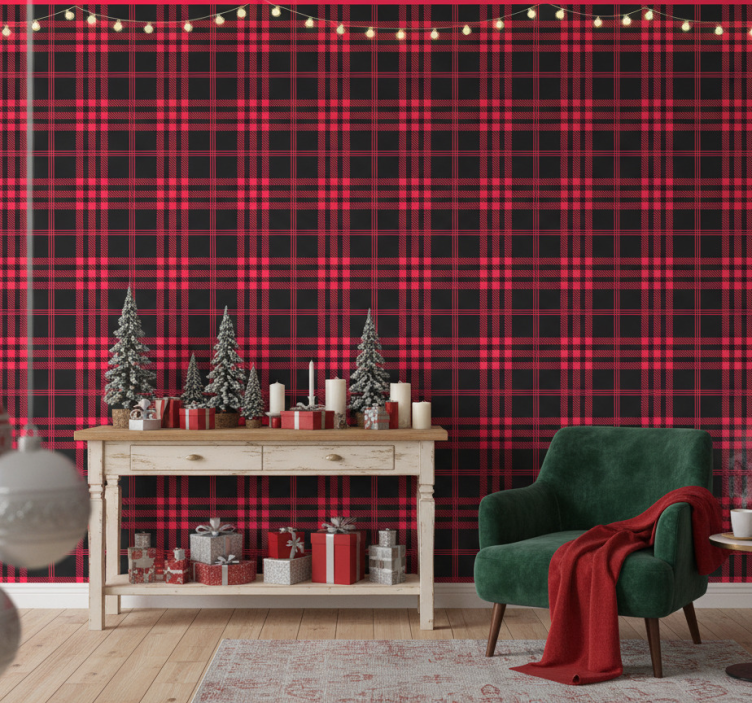 Papier peint noel motif tartan de noël - TenStickers