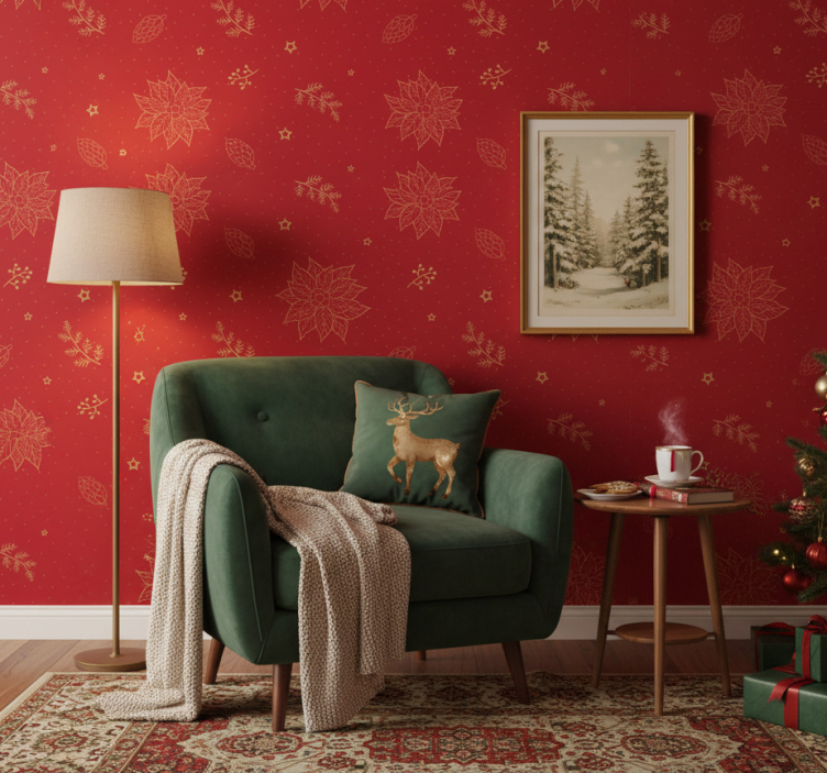 Papier peint noel motif vintage fleurs - TenStickers