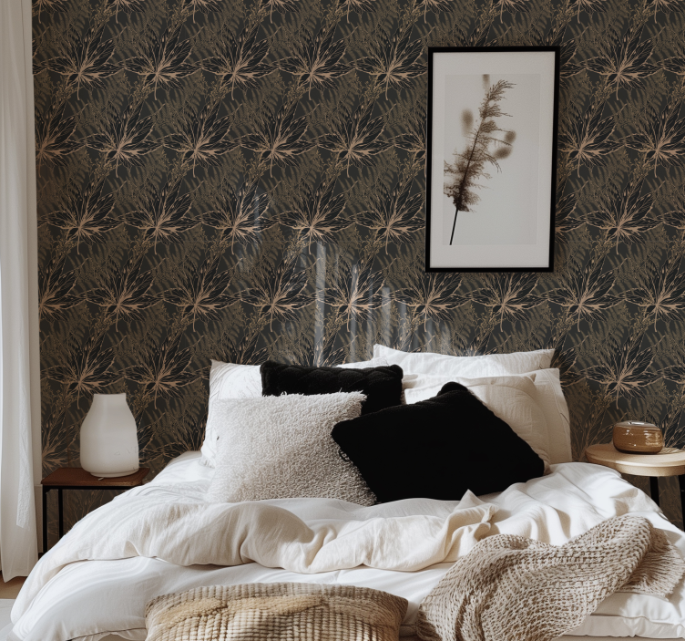 Papier peint noir grandes feuilles dorées - TenStickers