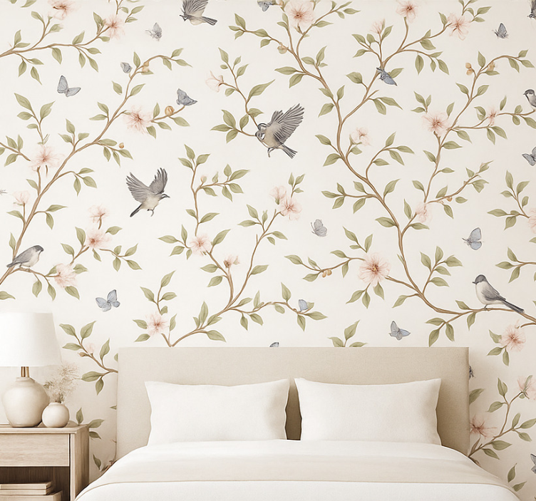 Papier peint oiseaux fleur d'oiseau vintage - TenStickers