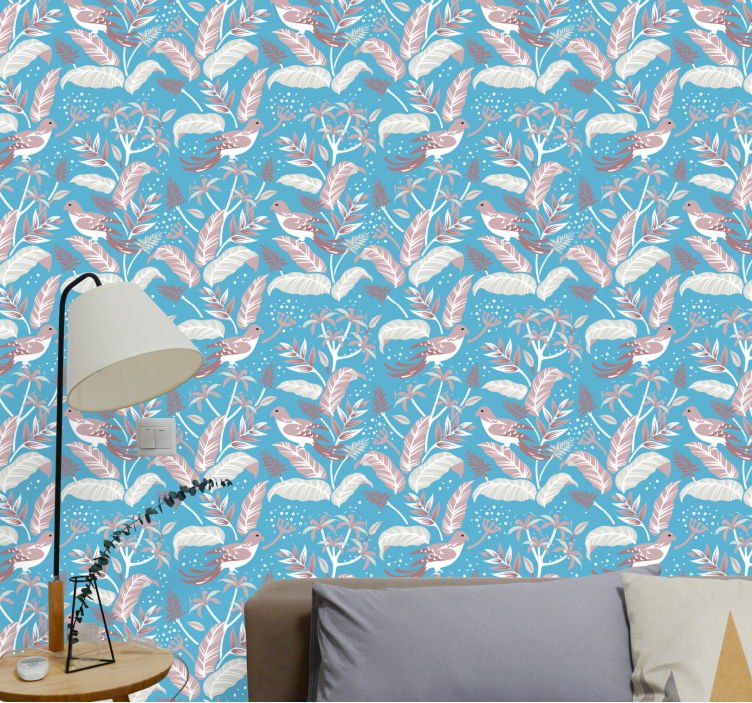 Papier peint oiseaux motif botanique aviaire - TenStickers
