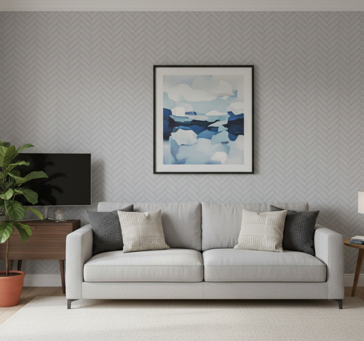 Papier peint ornemental carreaux en chevron gris - TenStickers