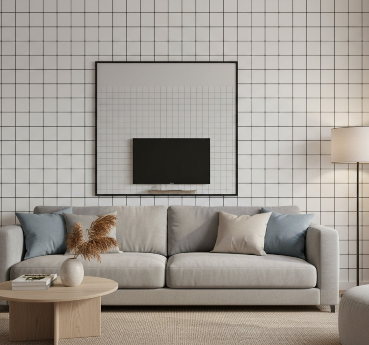 Papier peint salon carreaux blancs en relief - TenStickers