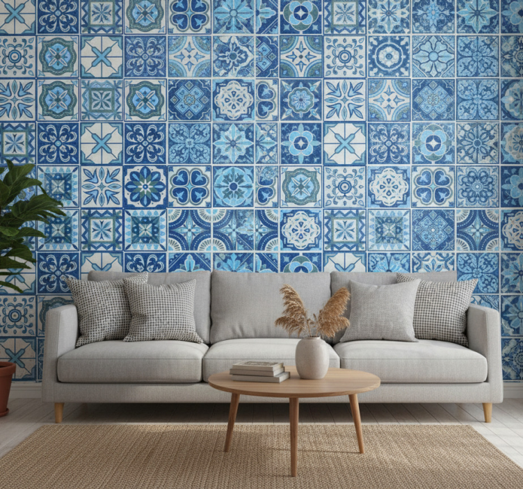 Papier peint carrelage motif bleu talavera - TenStickers
