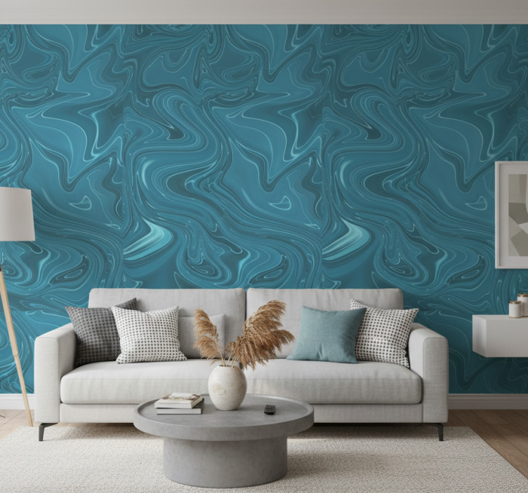 Papier peint salon ciment abstrait gris et turquoise - TenStickers