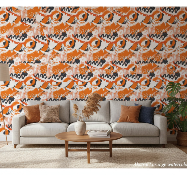 Papier peint ornemental coups de pinceau orange abstraits - TenStickers