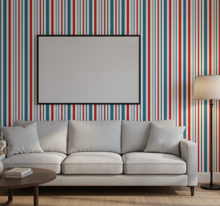 Papier peint ornemental design rayé rétro marine - TenStickers