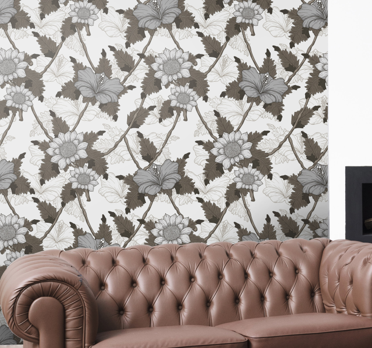 Papier peint ornemental floral monochrome - TenStickers