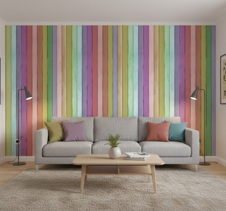 Papier peint ornemental lattes en bois clair - TenStickers