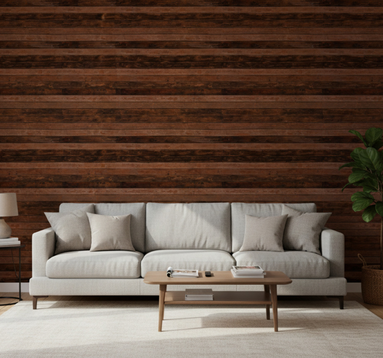 Papier peint ornemental lattes horizontales marron - TenStickers