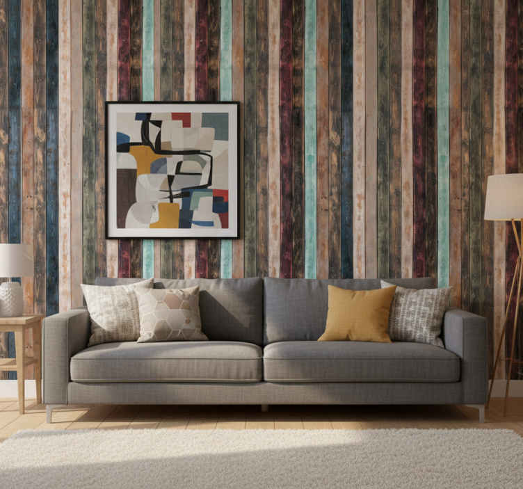 Papier peint ornemental lattes verticales colorées - TenStickers