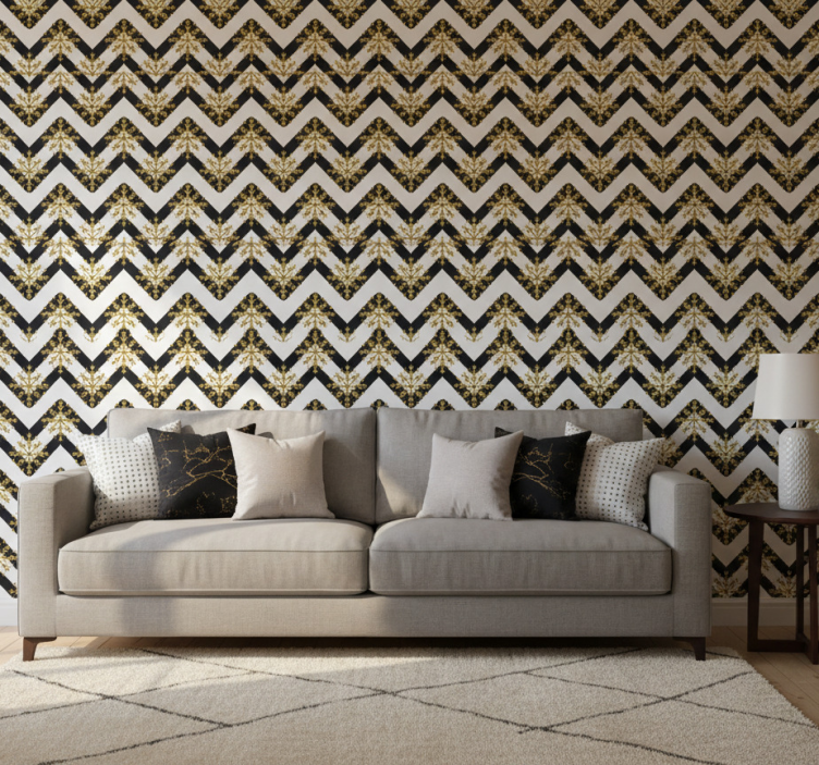 Papier peint ornemental motif chevrons floraux - TenStickers